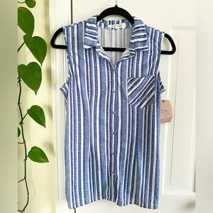 NWT Eden & Olivia Twist Back Button Down Top, Women’s Size Medium, Blue White